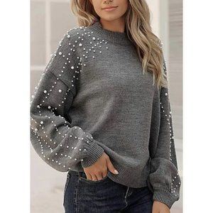 Blooming Jelly Pearl Sleeve Gray Sweater Blouse, NWT, XL